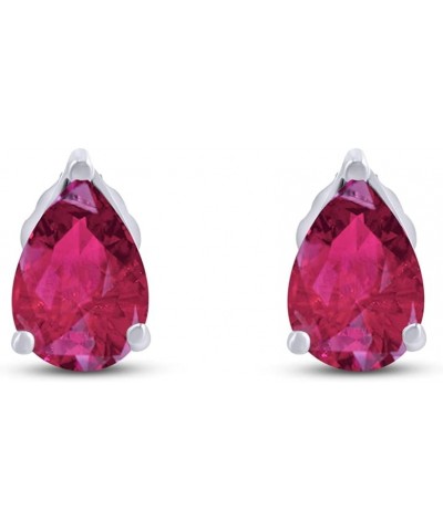 Pear Shape Stud Earrings In 14K White Gold Over Sterling Silver (3 Ct) Simulated ruby $20.50 Earrings