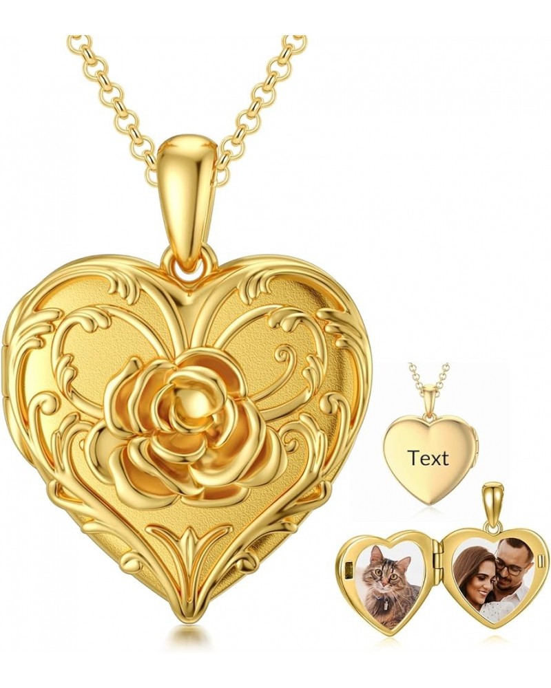 10K 14K 18K Solid Gold Personalized Sunflower/Starburst/Cross/Rose/Lotus/Butterfly/Turtle/Celtic/Bee Heart Locket Necklace Th...