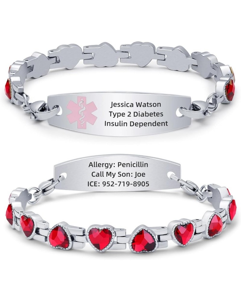 Personalized Medical Alert Bracelets for Women Girls Free Engraving Stainless Steel Customizable Medical ID Bracelets with Zi...