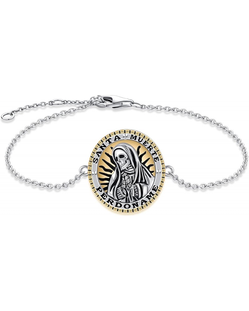 Santa Muerte Bracelet 925 Sterling Silver Death Charm Jewelry For Women $13.44 Bracelets