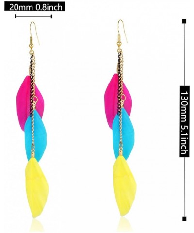 Boho Long Piercing Jewelry Tassel Feather Dangle Drop Long Chain Earrings for Women Girl Multi $7.40 Earrings