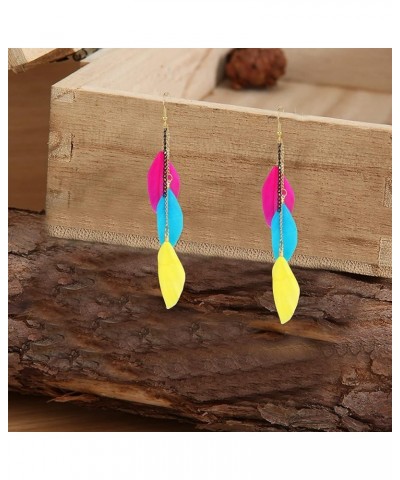 Boho Long Piercing Jewelry Tassel Feather Dangle Drop Long Chain Earrings for Women Girl Multi $7.40 Earrings