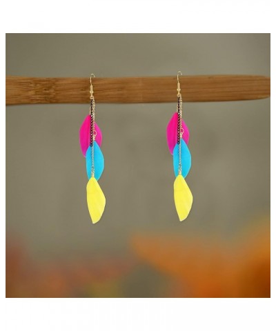 Boho Long Piercing Jewelry Tassel Feather Dangle Drop Long Chain Earrings for Women Girl Multi $7.40 Earrings