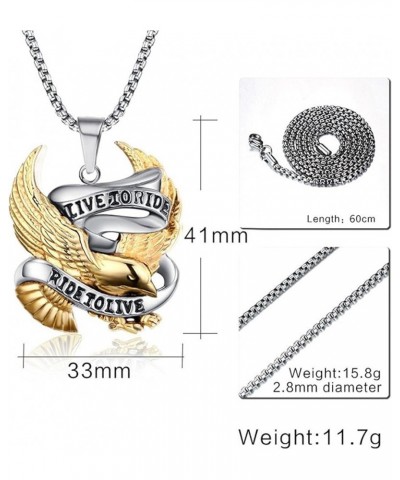 Stainless Steel Punk Hawk Eagle Pendant Motorcycle Biker Necklace for Men, 24" Chain Gold Silver $9.35 Necklaces