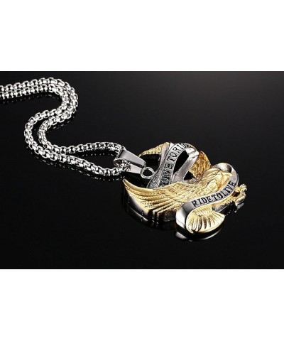 Stainless Steel Punk Hawk Eagle Pendant Motorcycle Biker Necklace for Men, 24" Chain Gold Silver $9.35 Necklaces