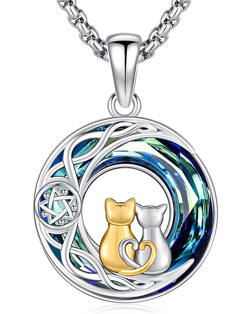 S925 Sterling Silver Cat Necklace Jewelry for Women Girls Cat Gifts for Cat Lovers Cat on the Moon Pendant Necklace G-Cat Nec...