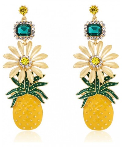 Graceful Hypoallergenic Pineapple Stud Earrings Gold Shining Crystal Hawaiian Vacation Beach Party Earrings Cute Fruit Dangle...