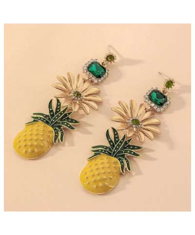 Graceful Hypoallergenic Pineapple Stud Earrings Gold Shining Crystal Hawaiian Vacation Beach Party Earrings Cute Fruit Dangle...