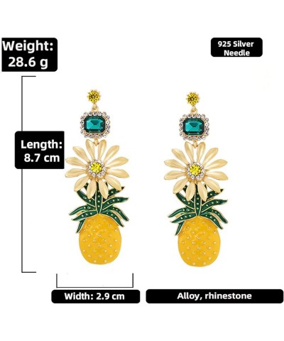 Graceful Hypoallergenic Pineapple Stud Earrings Gold Shining Crystal Hawaiian Vacation Beach Party Earrings Cute Fruit Dangle...