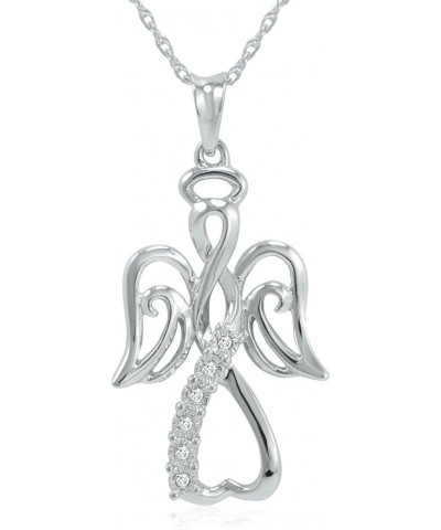 Winged Angel Open Heart Diamond Pendant Necklace in Sterling Silver on an 18 inch Sterling Silver Chain |Real Diamond Necklac...