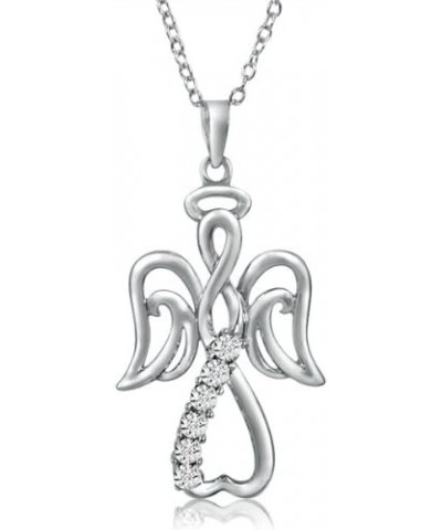 Winged Angel Open Heart Diamond Pendant Necklace in Sterling Silver on an 18 inch Sterling Silver Chain |Real Diamond Necklac...