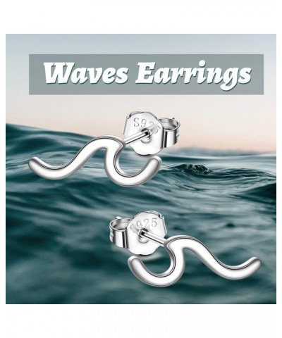 Wave Earrings 925 Sterling Silver Ocean Wave Stud Earrings Ocean Wave Jewelry Beach Gifts for Women Girls A-Silver $13.43 Ear...