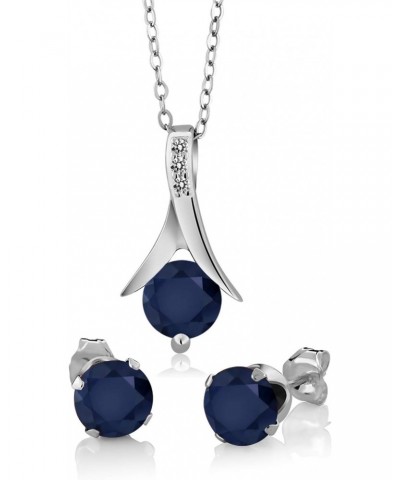 925 Sterling Silver Blue Sapphire and White Diamond Pendant and Earrings Jewelry Set For Women (3.05 Cttw, with 18 Inch Silve...