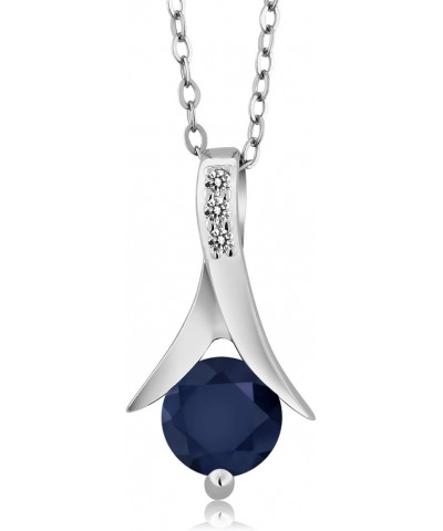 925 Sterling Silver Blue Sapphire and White Diamond Pendant and Earrings Jewelry Set For Women (3.05 Cttw, with 18 Inch Silve...