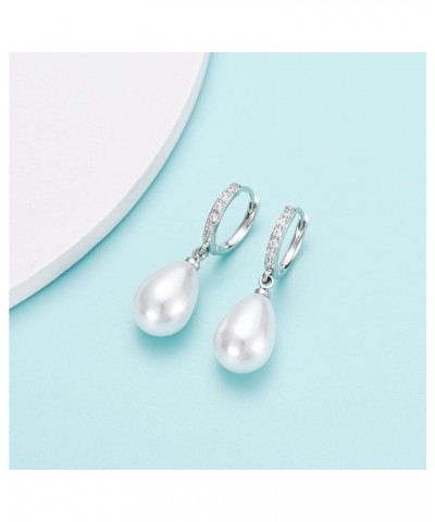 925 Sterling Silver Pearl Earrings for Women,Hypoallergenic Gold Pearl Drop Earrings with 5A+ Cubic Zirconia Huggie Hoop Jewe...