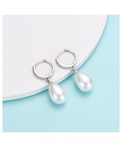 925 Sterling Silver Pearl Earrings for Women,Hypoallergenic Gold Pearl Drop Earrings with 5A+ Cubic Zirconia Huggie Hoop Jewe...