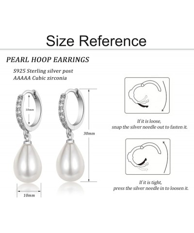 925 Sterling Silver Pearl Earrings for Women,Hypoallergenic Gold Pearl Drop Earrings with 5A+ Cubic Zirconia Huggie Hoop Jewe...