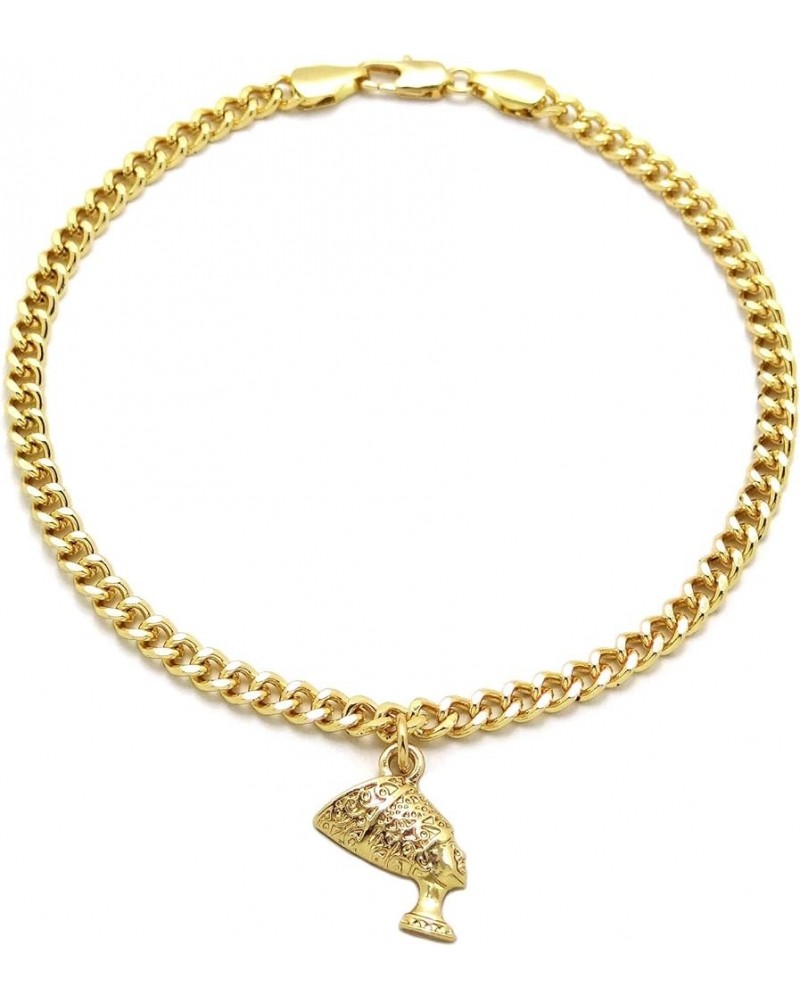 Women Girls Fashion Egypt Queen Nefertiti Charm 4 mm 10 inches Cuban Chain Anklet Ankle Bracelet Gold Nefertiti $11.39 Anklets