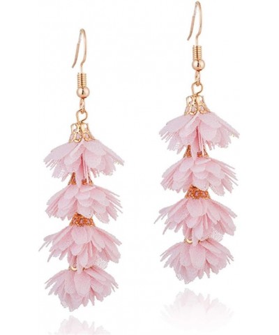 Unique Chic Long Fabric Flower Tassel Dangle Drop Earrings Cute Fashion Floral Petals Earring for Women Teen Girls Christmas ...