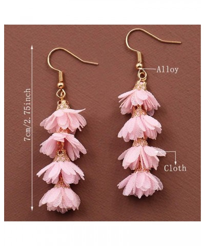 Unique Chic Long Fabric Flower Tassel Dangle Drop Earrings Cute Fashion Floral Petals Earring for Women Teen Girls Christmas ...