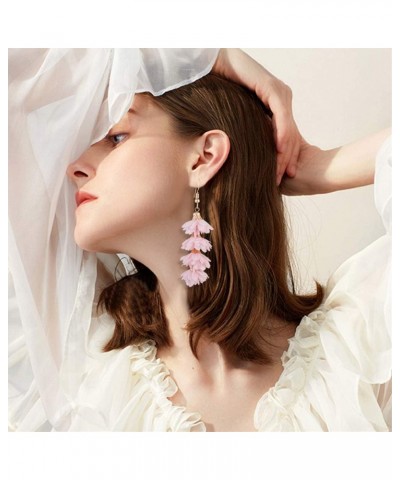 Unique Chic Long Fabric Flower Tassel Dangle Drop Earrings Cute Fashion Floral Petals Earring for Women Teen Girls Christmas ...