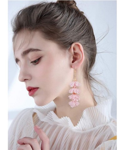 Unique Chic Long Fabric Flower Tassel Dangle Drop Earrings Cute Fashion Floral Petals Earring for Women Teen Girls Christmas ...