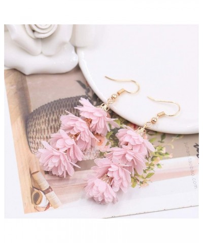 Unique Chic Long Fabric Flower Tassel Dangle Drop Earrings Cute Fashion Floral Petals Earring for Women Teen Girls Christmas ...