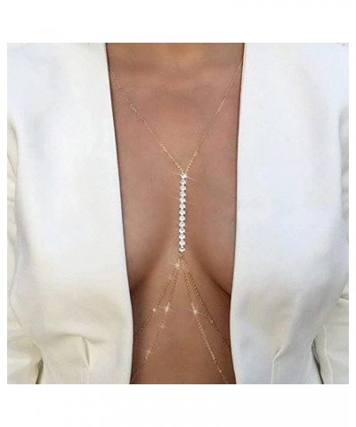 Rhinestone Body Chain Crystal Bra Chest Chain Beach Bikini Chain Adjustable Body Jewelry for Women Girls Gold $7.69 Body Jewelry