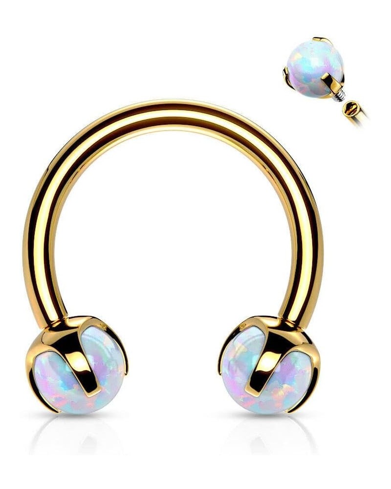 8mm Claw Set Opal Stone Internally Threaded Horseshoes Nose Septum Rings Cartilage 16g - Gold/Opal White $8.83 Body Jewelry