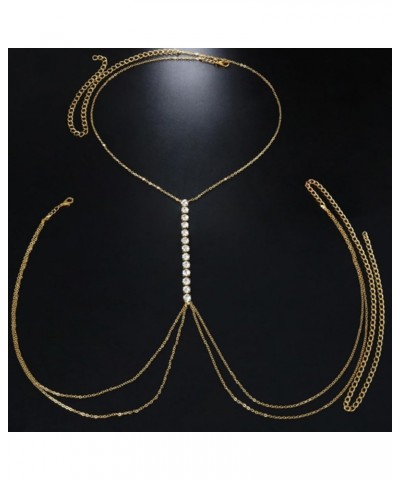 Rhinestone Body Chain Crystal Bra Chest Chain Beach Bikini Chain Adjustable Body Jewelry for Women Girls Gold $7.69 Body Jewelry