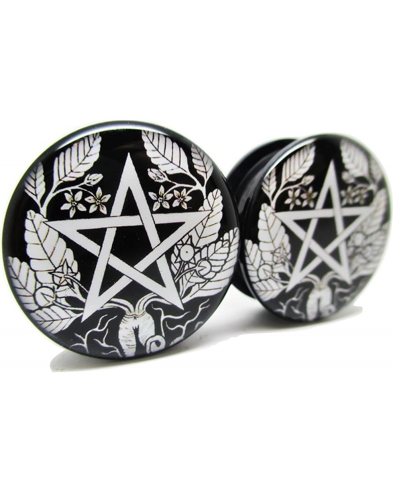 Black & White Pentagram Ear Plugs - Acrylic Screw-On - 10 Sizes 0 Gauge (8mm) $10.79 Body Jewelry