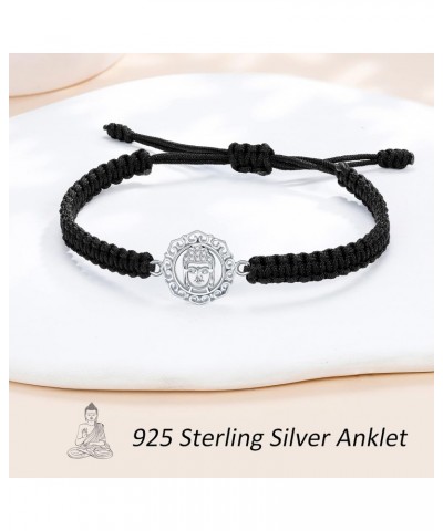 Buddha Bracelet for Women Men Buddhist Amulet Black Cord Handmade Filigree Bracelet 925 Sterling Silver Hollowed Lotus Zircon...