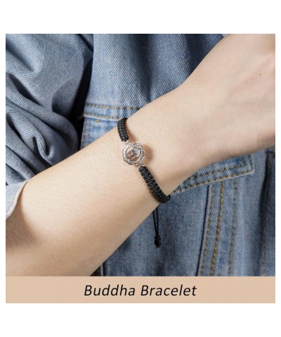 Buddha Bracelet for Women Men Buddhist Amulet Black Cord Handmade Filigree Bracelet 925 Sterling Silver Hollowed Lotus Zircon...