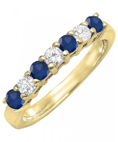 2.5mm Each Round Blue Sapphire & White Diamond 7 Stone Stackable Wedding Band for Her in 14K Gold 5.5 Yellow Gold $165.45 Bra...