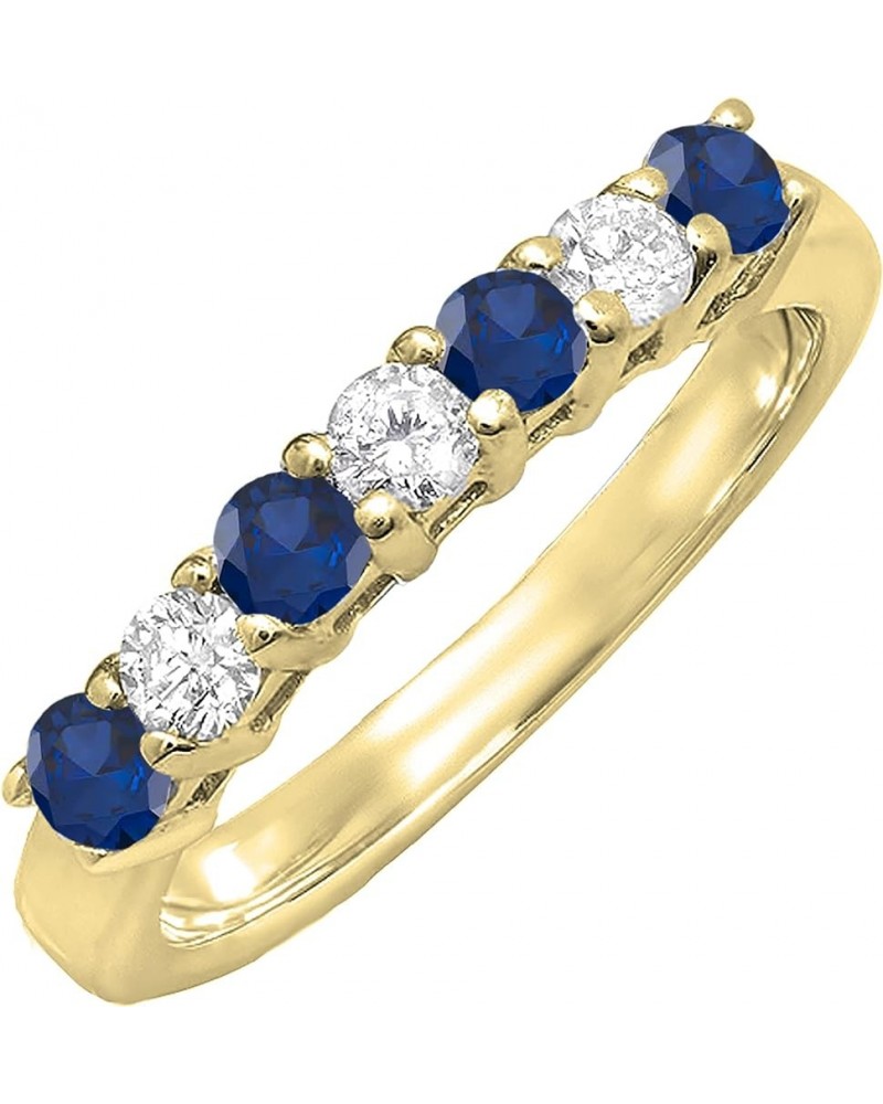 2.5mm Each Round Blue Sapphire & White Diamond 7 Stone Stackable Wedding Band for Her in 14K Gold 5.5 Yellow Gold $165.45 Bra...