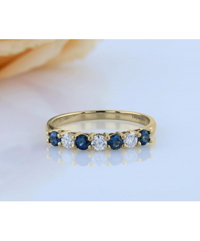 2.5mm Each Round Blue Sapphire & White Diamond 7 Stone Stackable Wedding Band for Her in 14K Gold 5.5 Yellow Gold $165.45 Bra...