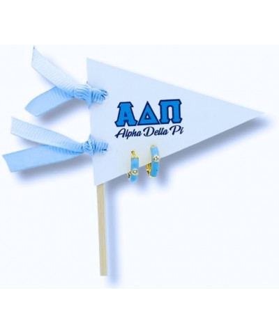 for Alpha Delta Pi: Light Blue Enamel Huggie Hoop Earrings on Pennant Flag $19.95 Earrings