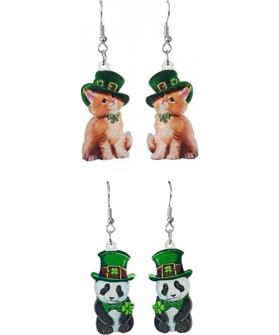 St. Patrick's Day Earrings Green Lucky Clover Irish Shamrock Acrylic Dangle Earrings for Women Girls Funny Green Hat Panda Ca...