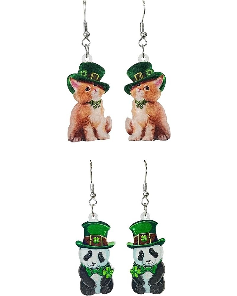 St. Patrick's Day Earrings Green Lucky Clover Irish Shamrock Acrylic Dangle Earrings for Women Girls Funny Green Hat Panda Ca...