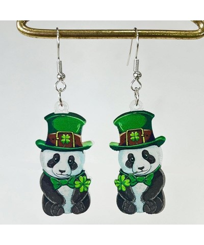 St. Patrick's Day Earrings Green Lucky Clover Irish Shamrock Acrylic Dangle Earrings for Women Girls Funny Green Hat Panda Ca...