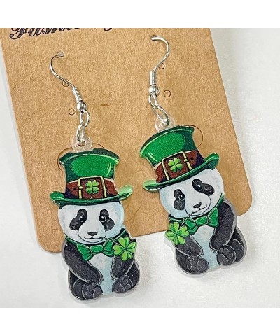 St. Patrick's Day Earrings Green Lucky Clover Irish Shamrock Acrylic Dangle Earrings for Women Girls Funny Green Hat Panda Ca...