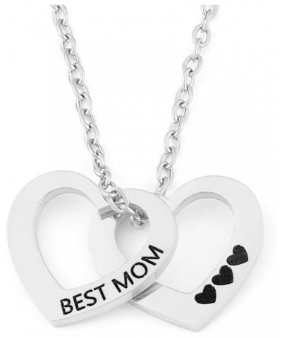 BEST MOM Necklace for Women Stainless Steel Two Heart Sharp Pendants Necklaces for Mother's Day Birthday Jewelry Gift Silver ...