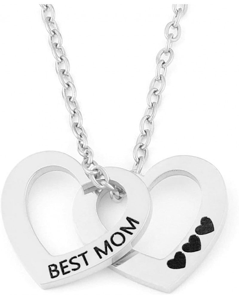 BEST MOM Necklace for Women Stainless Steel Two Heart Sharp Pendants Necklaces for Mother's Day Birthday Jewelry Gift Silver ...