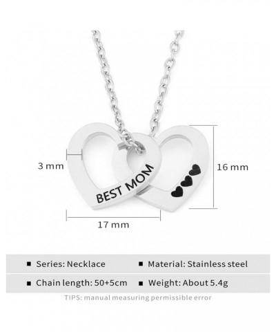 BEST MOM Necklace for Women Stainless Steel Two Heart Sharp Pendants Necklaces for Mother's Day Birthday Jewelry Gift Silver ...