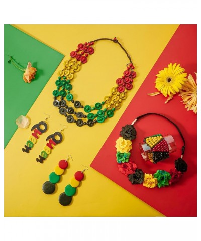 Juneteenth Outfit African Accessories Sets for Women Jamaica Sunglasses Rasta Beaded Bracelet Wood Dangle Earrings Set B $9.4...