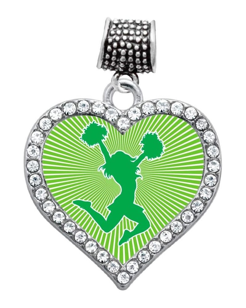 Silver Open Heart Charm for Bracelet with Cubic Zirconia Jewelry Cheerleader - Green $10.99 Bracelets