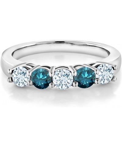 925 Sterling Silver Sky Blue Aquamarine and Blue Diamond 5-Stone Wedding Anniversary Band Ring For Women (0.81 Cttw, Gemstone...