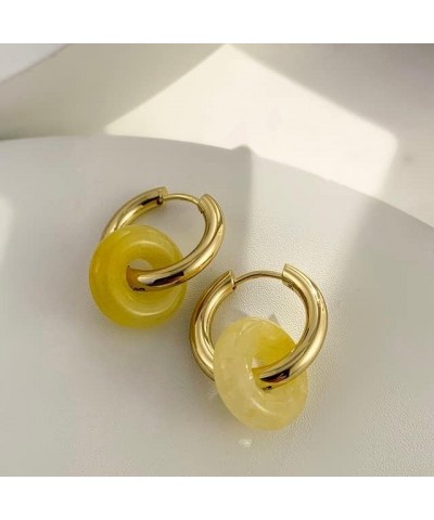 Chic Thick Gold Plated Hoop Earrings with Natural Stone Donuts Hoops for Women Multicolor Stone Circle Huggies Color7 $8.02 E...