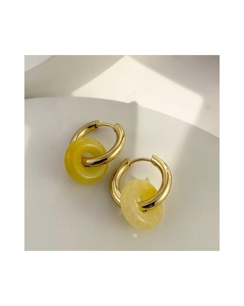 Chic Thick Gold Plated Hoop Earrings with Natural Stone Donuts Hoops for Women Multicolor Stone Circle Huggies Color7 $8.02 E...