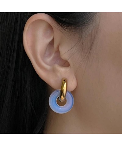 Chic Thick Gold Plated Hoop Earrings with Natural Stone Donuts Hoops for Women Multicolor Stone Circle Huggies Color7 $8.02 E...